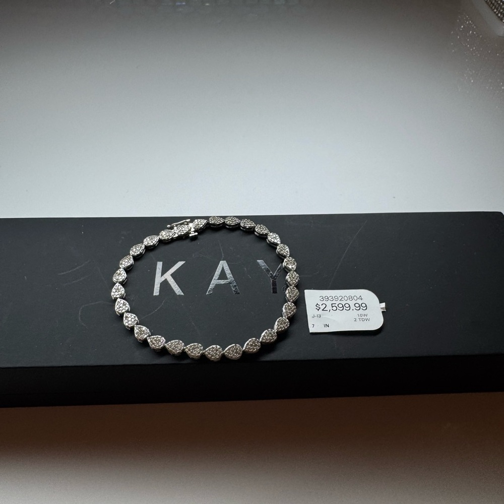Kay Diamond Pear Link Bracelet 2 ct tw 10K White Gold 7" - Picture 2 of 11